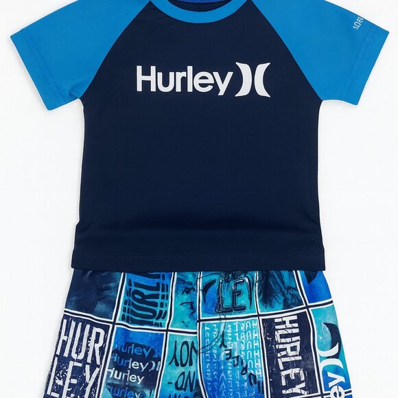 Hurley 2pc Swim Set-Blue- Trunks/Swim Shirt -SZ 2T - KC019 - Picture 1 of 4